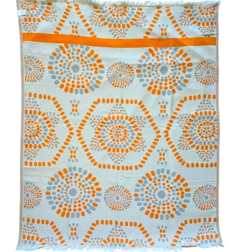 Mandala Tapestry Organic Blanket Loom Weave Tangerine Gray White FLiPSiDE 2 Side